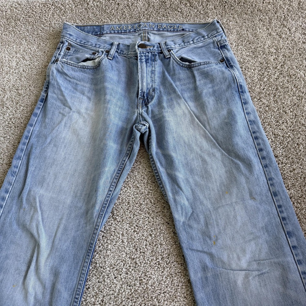 Y2K American Eagle Outfitters Bootcut Jeans Mens 31x32 Light Wash Distressed